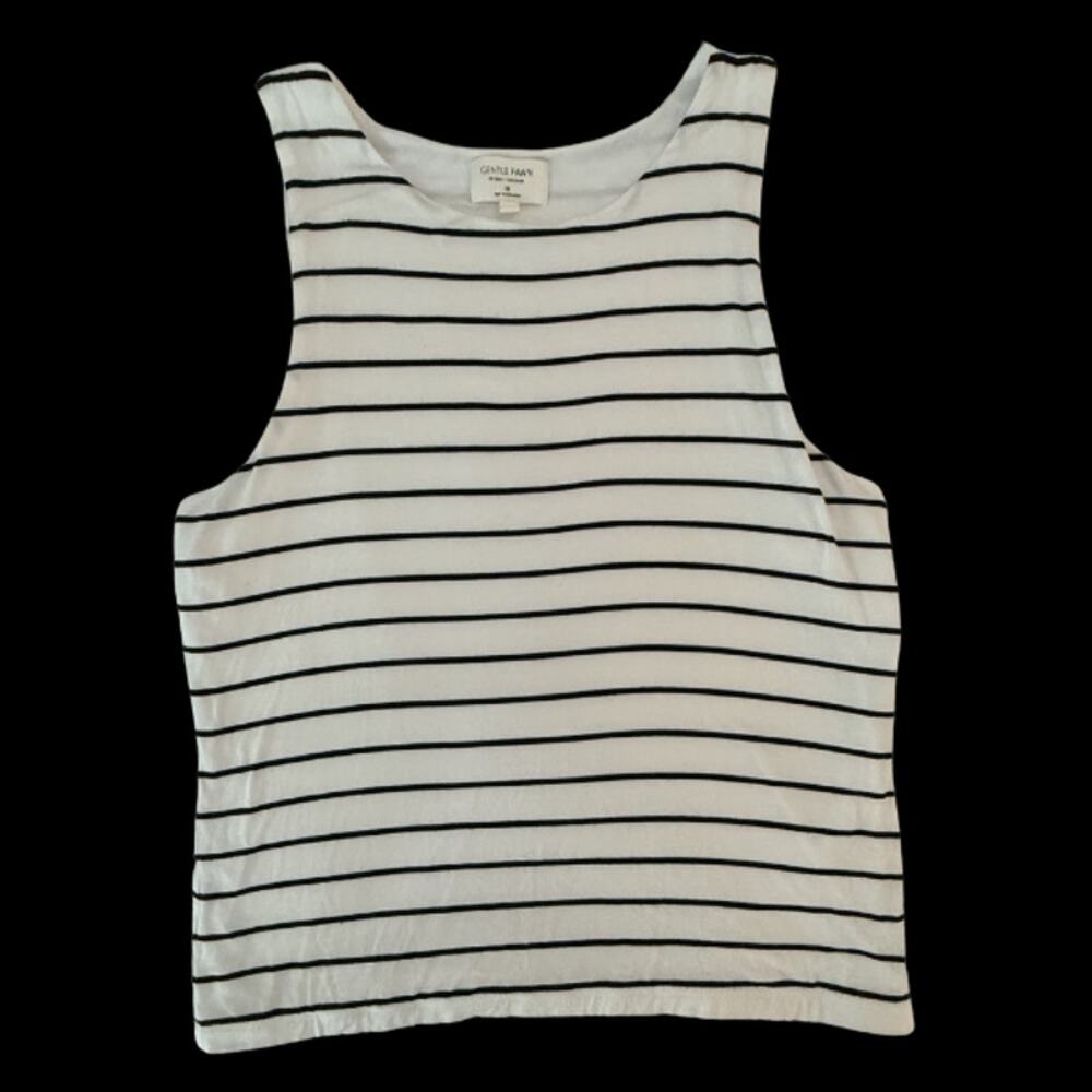 Gentle Fawn Eton Striped Tank Top Black White Rayon Soft Stretch Size Medium